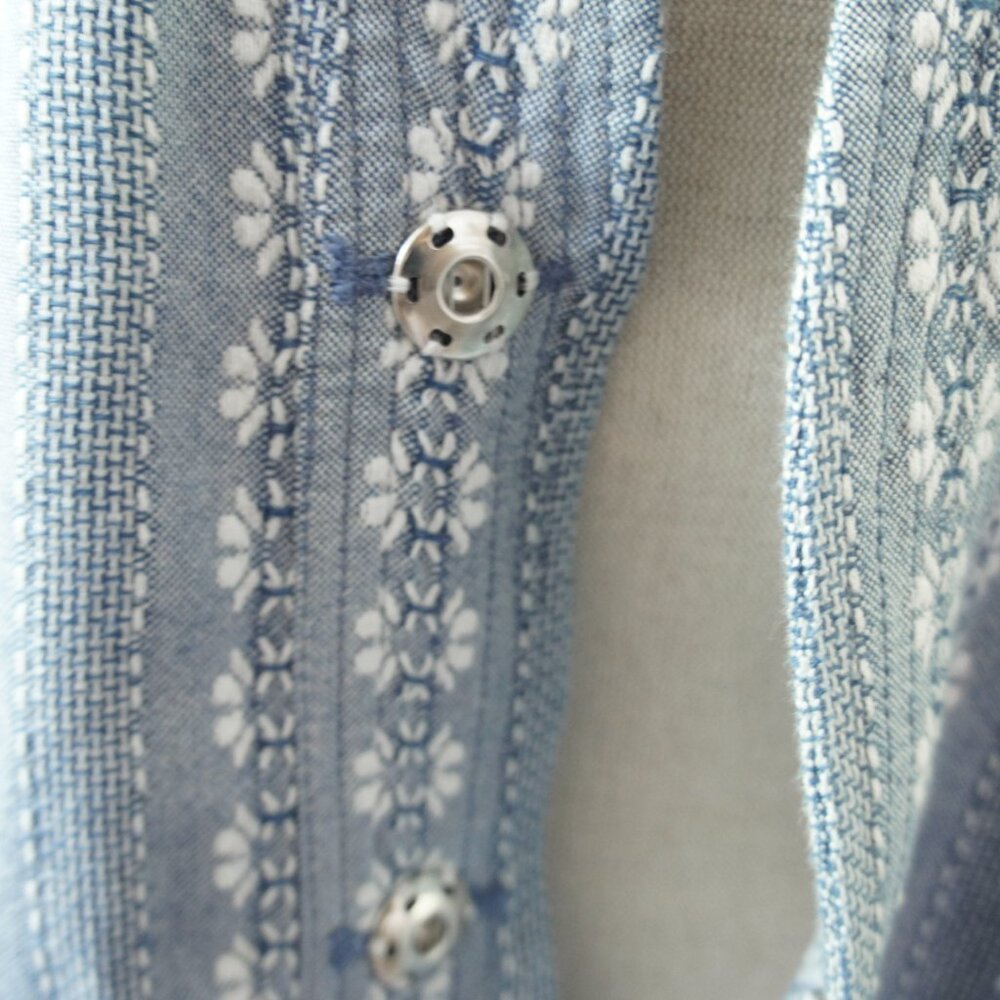 Madewell Blue Quilted Floral Jacquard Tie-Waist Shirt Blouse Size Medium - Picture 7 of 11